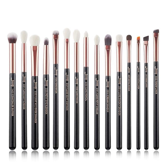 Jessup 15Pcs Professional Makeup Brushes Set Make up Brush Tools kit Eye Liner Shader Wood Handle Natural-synthetic Hair Brushes Pearl Black/Rose Gold T157-BrightBean Baby