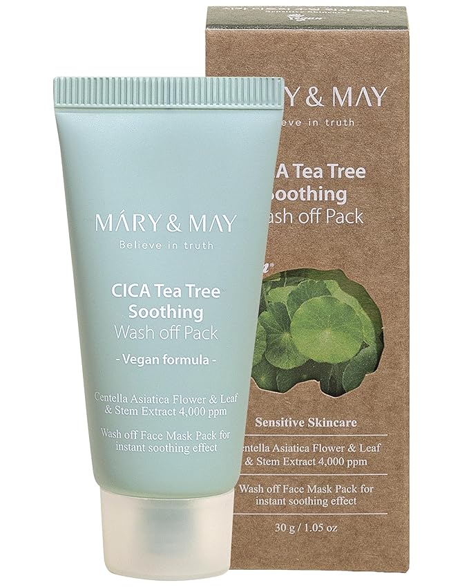 Mary&May CICA TeaTree Soothing Wash off Pack 30g | Centella Asiatica Extract, Tea Tree, Soothing, Pore Care, Trouble Relief, Mask Wash Off | Vegan, EWG Ingredients-BrightBean Baby