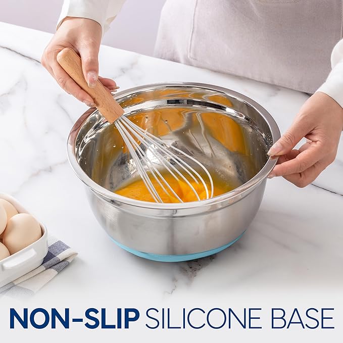 COOK WITH COLOR Stainless Steel Mixing Bowls Set with Lids - Nesting Bowls with Non-Slip Bottom, Blue, 12 Pieces