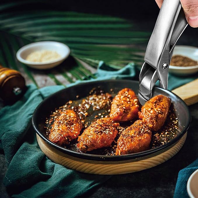 Mu&Ti Hot plate gripper For Instant Pot accessories, For Microwave, Oven,Toaster (Safe for Air Fryer Pans Gripper,Bowls, Egg Custard, Hot Plates) Stainless Steel Heat-Resistant Kitchen Gripper(Silver)