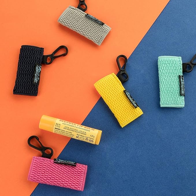 Beautyflier Cute Elastic Lip Balm Holder Keychain, Lipstick Sleeve Chapstick Sleeve Holder for Burts Bees Chapstick-BrightBean Baby