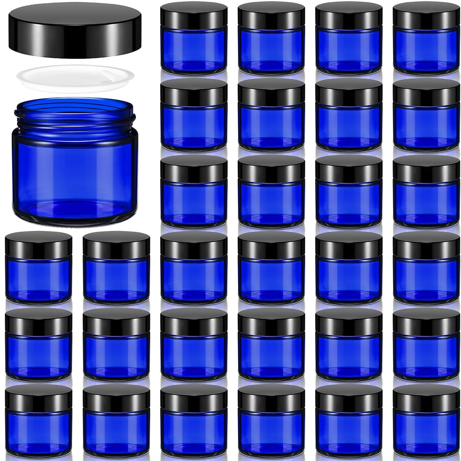 Domensi 32 Pcs 2 oz Glass Jars with Lids Travel Size Round Leakproof Empty Cosmetic Jars with Inner Liners Lid for Storing Makeup Lotions Face Cream Ointments Candle DIY Making (Cobalt Blue)-BrightBean Baby