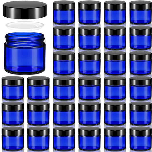Domensi 32 Pcs 2 oz Glass Jars with Lids Travel Size Round Leakproof Empty Cosmetic Jars with Inner Liners Lid for Storing Makeup Lotions Face Cream Ointments Candle DIY Making (Cobalt Blue)-BrightBean Baby