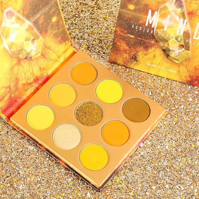 docolor Eyeshadow Palette 9Colors Yellow Eyeshadow Gemstone Shadow Palettes Highly Pigmented Mattes Shimmers Smokey Glitter Cream Colorful Powder Blendable Long Lasting Waterproof Makeup Palette-BrightBean Baby