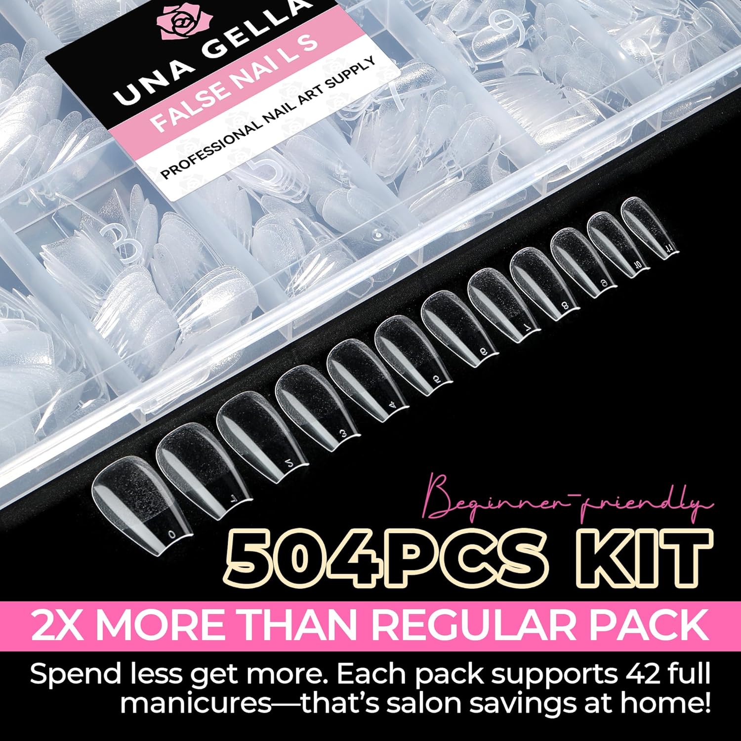 UNA GELLA Short Coffin Nails Tips, 504pcs No c Curve short Coffin Gel Press On Nails Pre Etched For Women Acrylic Nail Extension Full Cover Home Salon 12 Sizes-BrightBean Baby