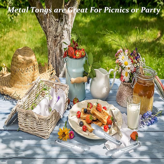 Sunenlyst Kitchen Tongs, 6Pcs Tongs Stainless Steel for Serving Food, Metal Tongs Small Tong for Buffet, Salad, Ice, Appetizer, Serving Utensils for Food (7Inch)