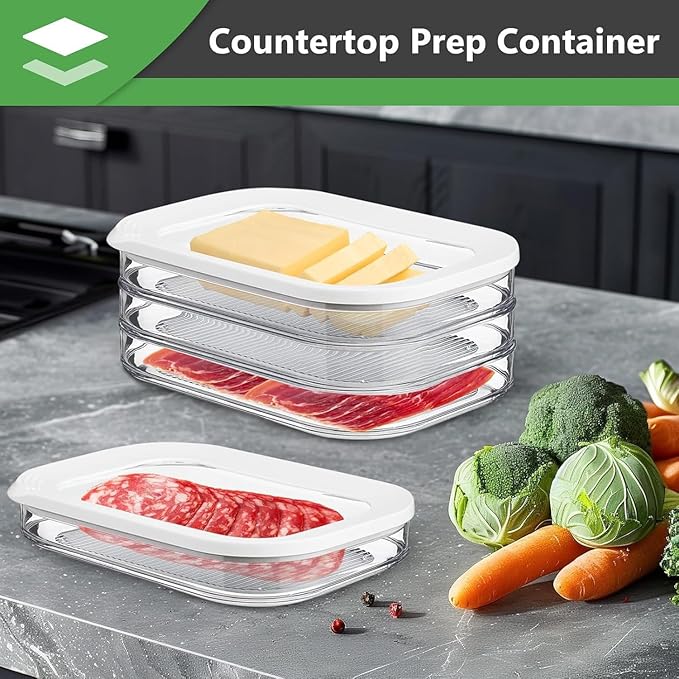 Deli Meat Container for Fridge, Stackable Lunch Meat Container for Refrigerator, Transparent Deli Meats Containers with Lid for Cold Cuts,Salami, Meal Prep Containers, BPA Free, 3pcs