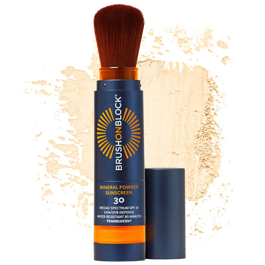 Brush On Block SPF 30 Mineral Powder Sunscreen New Formula, With Niacinamide, Hyaluronic Acid, & Vitamin C, Broad Spectrum, Water Resistant, Translucent, For All Skin Types, Reef Friendly, Mfg in USA-BrightBean Baby