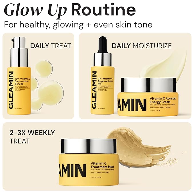 Gleamin Vitamin C Clay Mask for Dark Spots, Turmeric Clay Face Mask Skin Care, Deeply Cleanses & Refines Pores, Brightens Uneven Tone and Helps Improve Post-Blemish Scarring & Texture - 5 Oz-BrightBean Baby