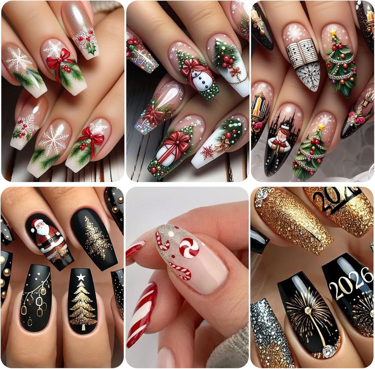 Christmas Nail Art Stickers Decals 16PCS 3D Self-Adhesive New Year Sticker for Nail Art Santa Claus Tree Elk Snowman Gonks Red Designs DIY Xmas Winter Decor Nail Art Supplies for Women Girls-BrightBean Baby