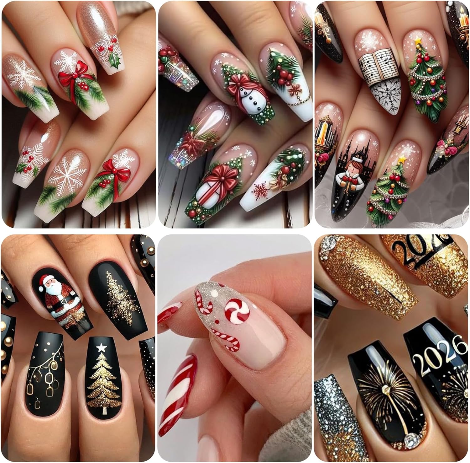 Christmas Nail Art Stickers Decals 16PCS 3D Self-Adhesive New Year Sticker for Nail Art Santa Claus Tree Elk Snowman Gonks Red Designs DIY Xmas Winter Decor Nail Art Supplies for Women Girls-BrightBean Baby