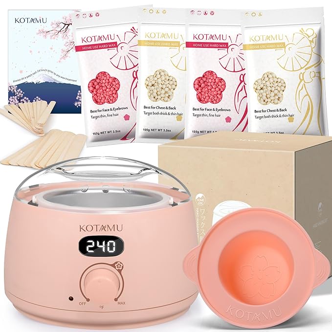 KOTAMU Wax Kit Pink Digital Hair Removal Waxing Kit for Women & Men Hot Wax Warmer Pot for Face, Eyebrow, Body, Brazilian, Bikini, Sensitive Skin Waxing Machine with 25 Accessories for Home Salon-BrightBean Baby