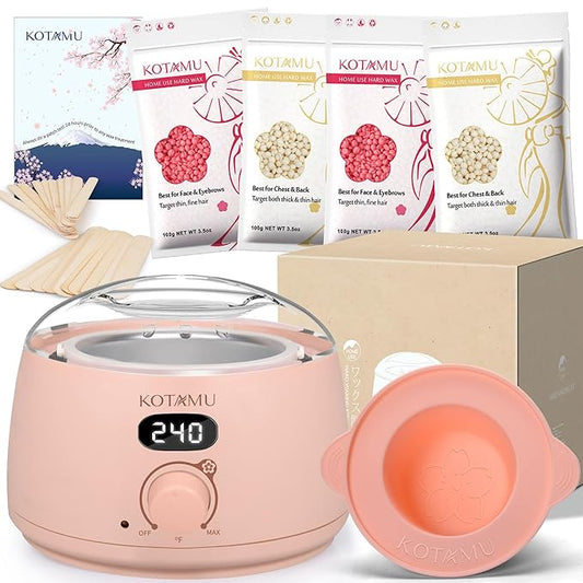 KOTAMU Wax Kit Pink Digital Hair Removal Waxing Kit for Women & Men Hot Wax Warmer Pot for Face, Eyebrow, Body, Brazilian, Bikini, Sensitive Skin Waxing Machine with 25 Accessories for Home Salon-BrightBean Baby