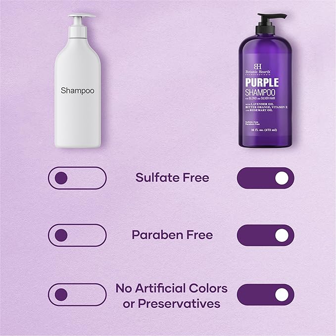 Botanic Hearth Purple Shampoo 16 Fl Oz | For All Shades Of Blonde, Silver & Gray Hair | With Lavender Oil, Vitamin E & Rosemary Oil | Sulfate & Paraben Free-BrightBean Baby
