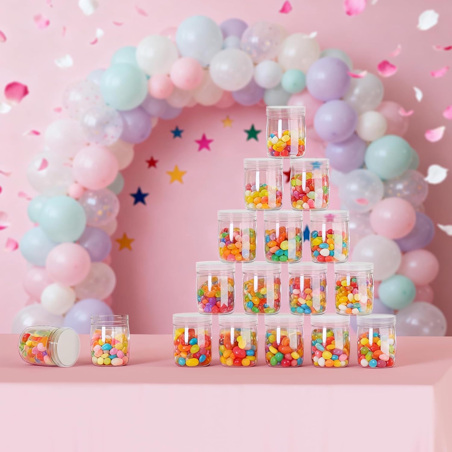 Mini Pudding Jars 82Pack, 5oz/150ml Plastic Favor Jar with Lids, Candy jars,Yogurt Containers with Pressure Sensitive Seal, Mason Jar,Jam,Bath Salt Jars Wedding Favors Honey Pot-BrightBean Baby