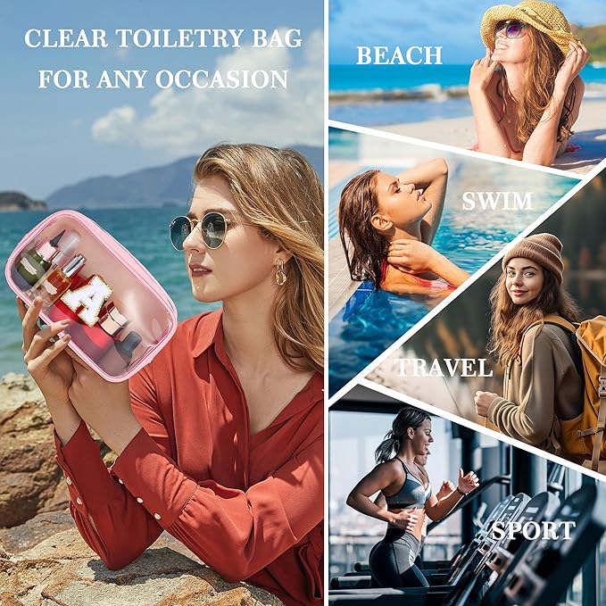 YOOLIFE Graduation Teacher Gifts Initial Clear Makeup Bag Birthday Gift Travel Toiletry Preppy Cosmetic Bags Birthday Gift for Girls Kids Travel Essentials Clear Toiletry Bag A-BrightBean Baby