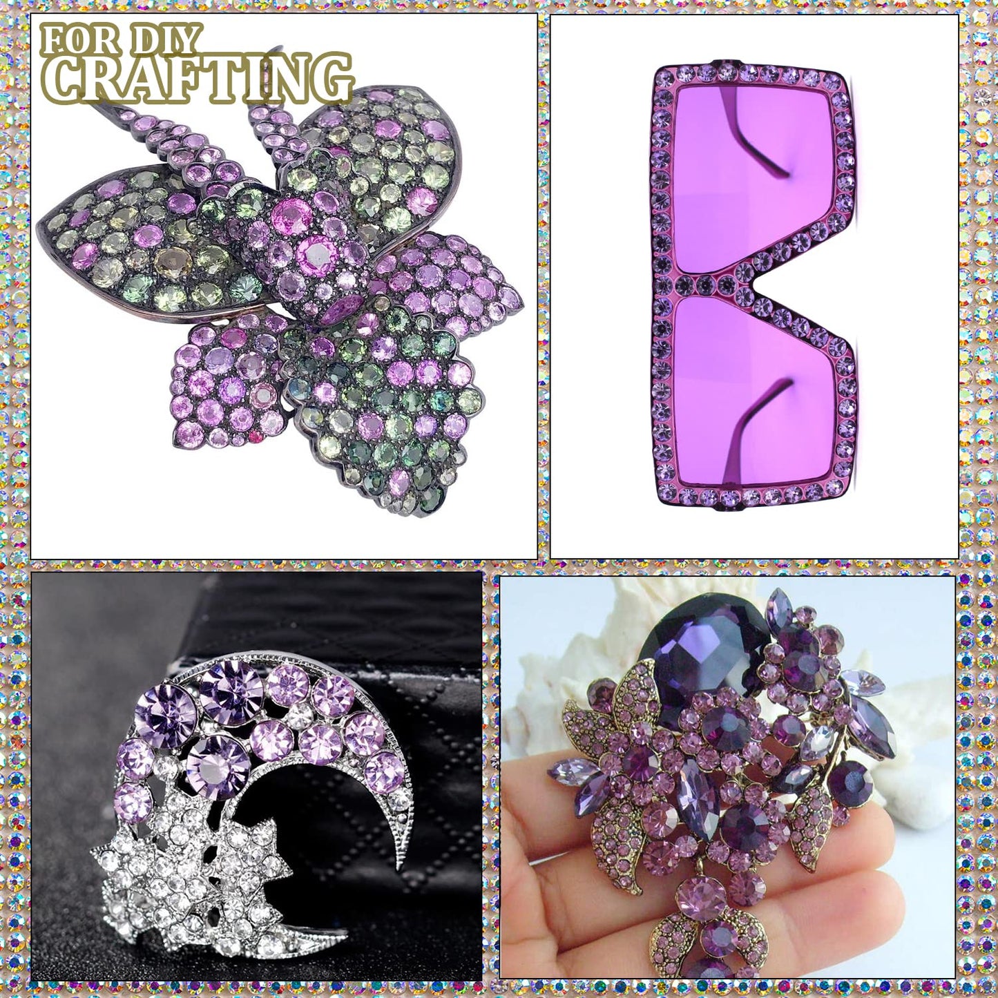 One Pack 2000 Pcs of Flatback Round Pale Purple Rhinestones 6 Sizes (1.5-6 mm) with Nail Art Rhinestone Picker Pencil and Tweezer for DIY and Salon Use-BrightBean Baby