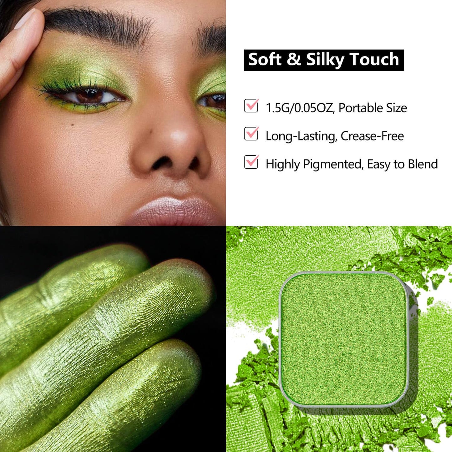 Shimmer Single Eyeshadow Fresh Light Green with Soft Glow Finish, Blendable Powder, Magnetic Pan for Custom Magnetic Makeup Palette (Halo Leaf)-BrightBean Baby