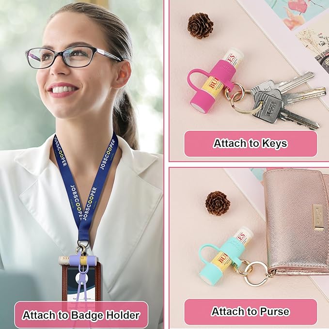 Desing Wish Silicone Lip Balm Holder with Cap Cover Portable Chapstick Holder Keychain Sleeve Lip Balm Key Chain with Key Ring and Wrist Strap Lanyard - Purple-BrightBean Baby