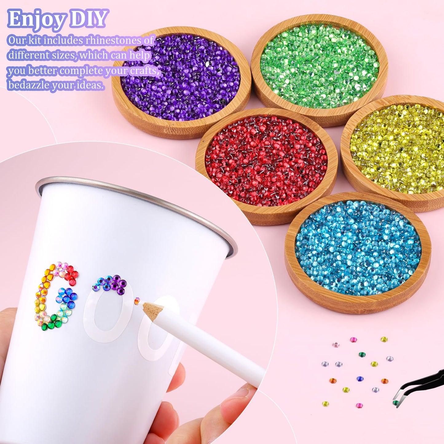24000Pcs Resin Rhinestones for Bedazzling with Tweezers, Multicolor 3mm Rhinestones for Crafting with 3Pcs 10ml B7000 Jewelry Glue for DIY Crafts Clothing Tumblers Shoes Fabric Nail Art-BrightBean Baby