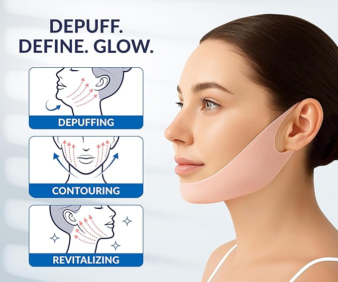 STYLIA V Line Lifting Collagen Face Mask - Double Chin Strap for Women - Jawline Shaper Face Lift Tape - Neck Lift Collagen Mask - Chin Strap for Sleeping - Hyaluronic Acid, Aloe Vera, Cica 10PC-BrightBean Baby