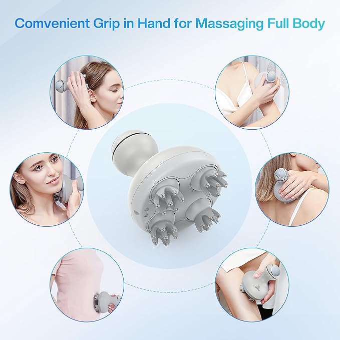 COMFIER Electric Scalp Head Massager with 4 Soft Silicone Massage Heads, Portable Hair Massager for Hair Growth, Relieve Stress, Head Scratcher for Deep Relaxation, Dog Cat Massager, Gray-BrightBean Baby