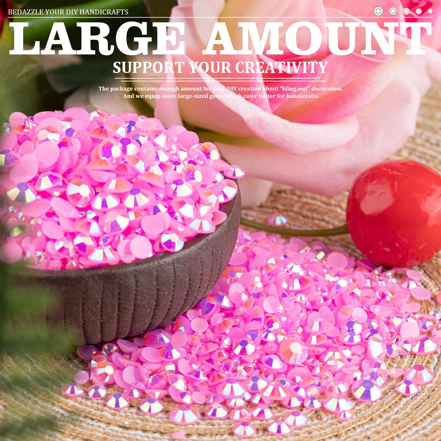 7000PCS Resin Rhinestones with Tweezers for Crafting, 2/3/4/5/6mm Flatback Jelly Rhinestones, 4 Box Pink AB Non Hotfix Crystal Gems for DIY Crafts Mugs Tumblers Clothes Makeup Nail-BrightBean Baby