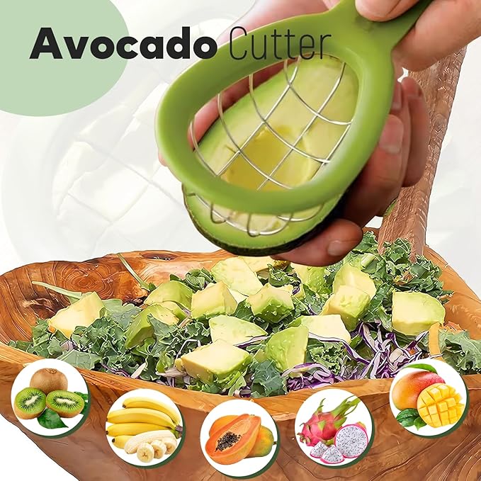 3 Piece Avocado Slicer Set, Includes Avocado Slicer, Avocado Cutter and Avocado Storage Container, Dishwasher Safe, for Avocado Cutting and Peeling, Essential Mashing Kitchen Tool