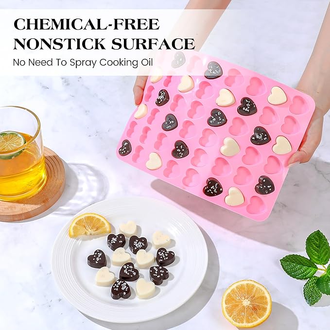 1 Inch Mini Heart Shaped Silicone Molds for Chocolate, Candy, Gummy, Soap (Set of 2, Pink)