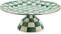 MACKENZIE-CHILDS Enamel Pedestal Platter, Round Cake Stand, Large, Green-and-White Emerald Check