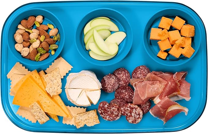 madesmart dipware 3 Bowl Serving Tray, Collapsible & Removable Dip Bowls for Charcuterie, Guacomole, Snacks, Veggies, Premium Dishwasher & Microwave Safe, Multipurpose Plate & Bowl, Ocean