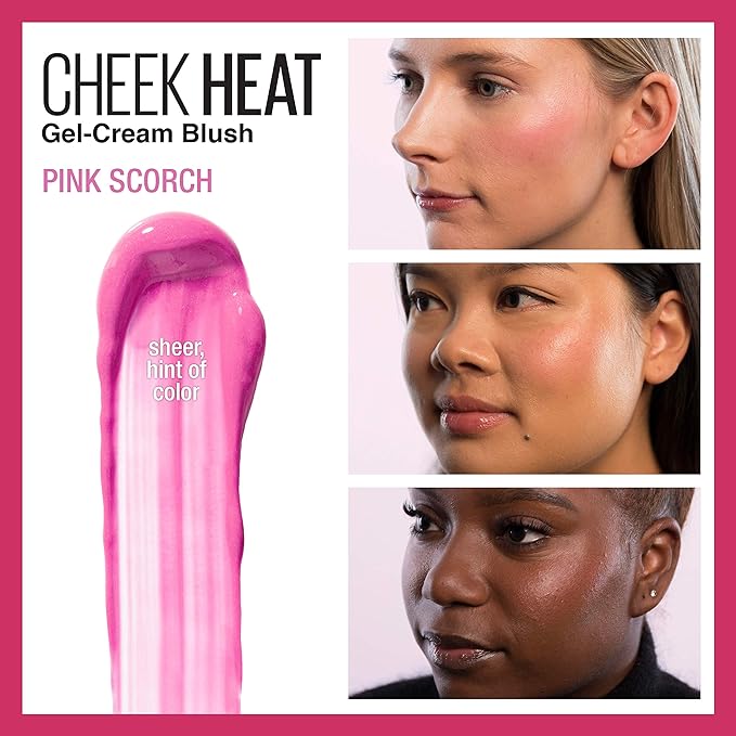 Maybelline Cheek Heat Gel-Cream Blush Makeup, Lightweight, Breathable Feel, Sheer Flush Of Color, Natural-Looking, Dewy Finish, Oil-Free, Pink Scorch, 1 Count-BrightBean Baby