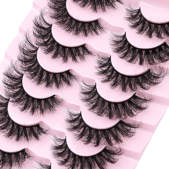 Mink Lashes Fluffy D-Curl False Eyelashes 20mm Long Volume Lashes That Look Like Extensions Cat Eye Fake Lashes Faux Mink Strip Lashes Pack 7 Pairs-BrightBean Baby