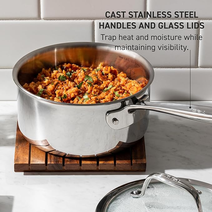 T-Fal Pro Tri-Ply Stainless Steel Cookware Set 10 Piece - Induction Compatible Silver