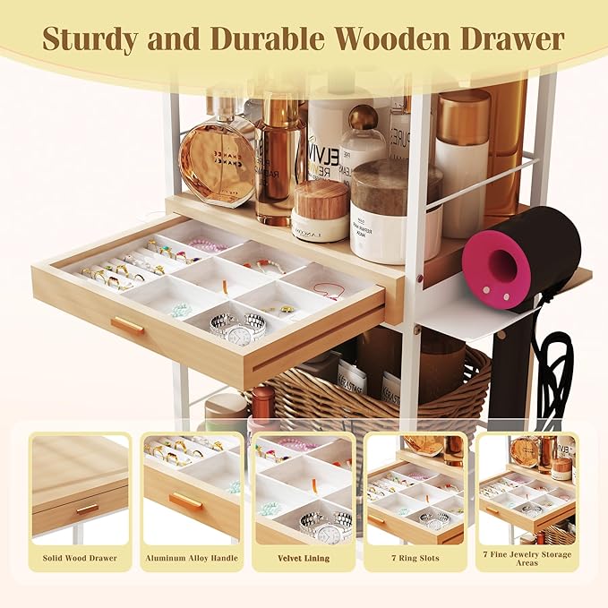 Makeup Organizer Storage Cart, Floor Skincare Organizers, Makeup Stand with Drawers, Vanity Organizer Cosmetics Display Cases Holder for Skin Care Nail Polish Perfume Makeup Brush Hair Tool-BrightBean Baby