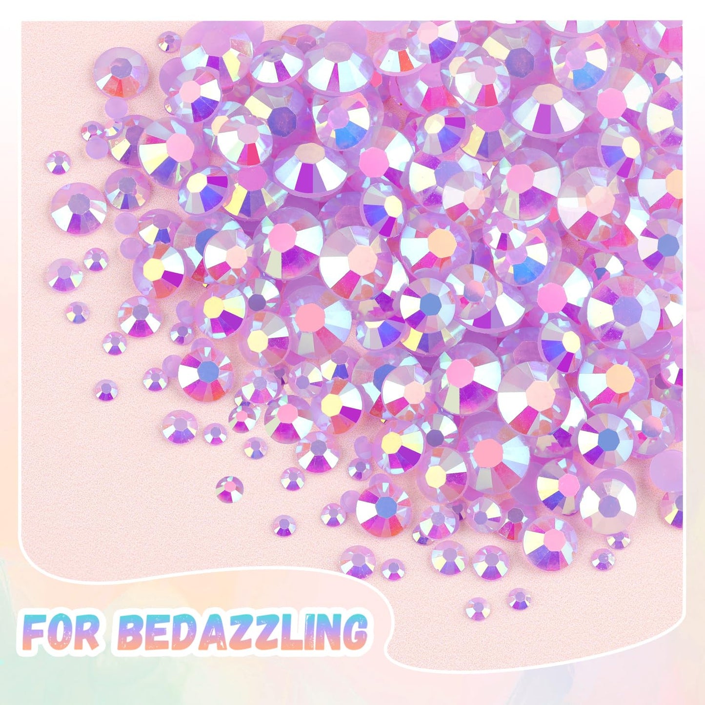 25000Pcs Resin Jelly Rhinestones with Tweezers for Crafting, 2-6mm Mixed Sizes (Lavender Purple AB) Non Hotfix Flatback Gems, Bedazzling Crystal for DIY Crafts Clothing Tumblers Shoes Decor Nail Art-BrightBean Baby
