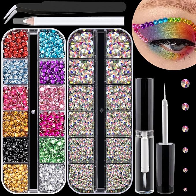 Flat Back Rhinestone Kits Colorful Rhinestones+Crystal AB Gems With Quick Dry Glue+Picker Pencil+Tweezer For Nail Art And Face Make-up-BrightBean Baby