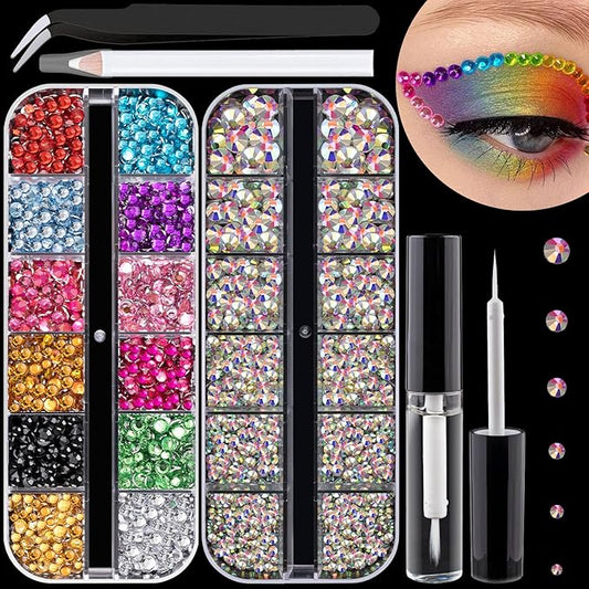 Flat Back Rhinestone Kits Colorful Rhinestones+Crystal AB Gems With Quick Dry Glue+Picker Pencil+Tweezer For Nail Art And Face Make-up-BrightBean Baby
