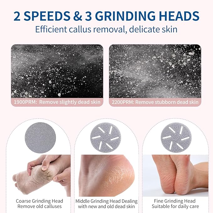 Electric Foot Callus Remover with Dander Vacuum, Rechargeable Waterproof Professional Portable Pedicure Tool, 3 Roller & 2 Speeds Electric Foot File Kit for Care of Dead Skin,Chapped,Callus,Cracks-BrightBean Baby