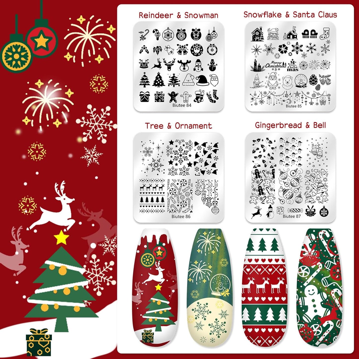 Biutee Nail Stamping Plate 20Pcs Nail Stamper Kit 16Pcs Nail Art Stamping Plates with Silicone Stamper, Scraper & Storage Bag, Stamp Plates Star Plaid Love Leaf Template Halloween Design Gift-BrightBean Baby