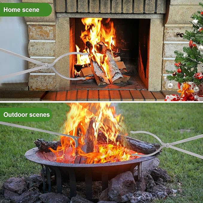 40" Fire Tongs Fire Pit Tongs Set, Stainless Steel Fireplace Tongs Log Grabber Suitable for Outdoor Fireset Fire Pit Bonfire Camp Fire Backyard Deck Indoor Fireplace Tools