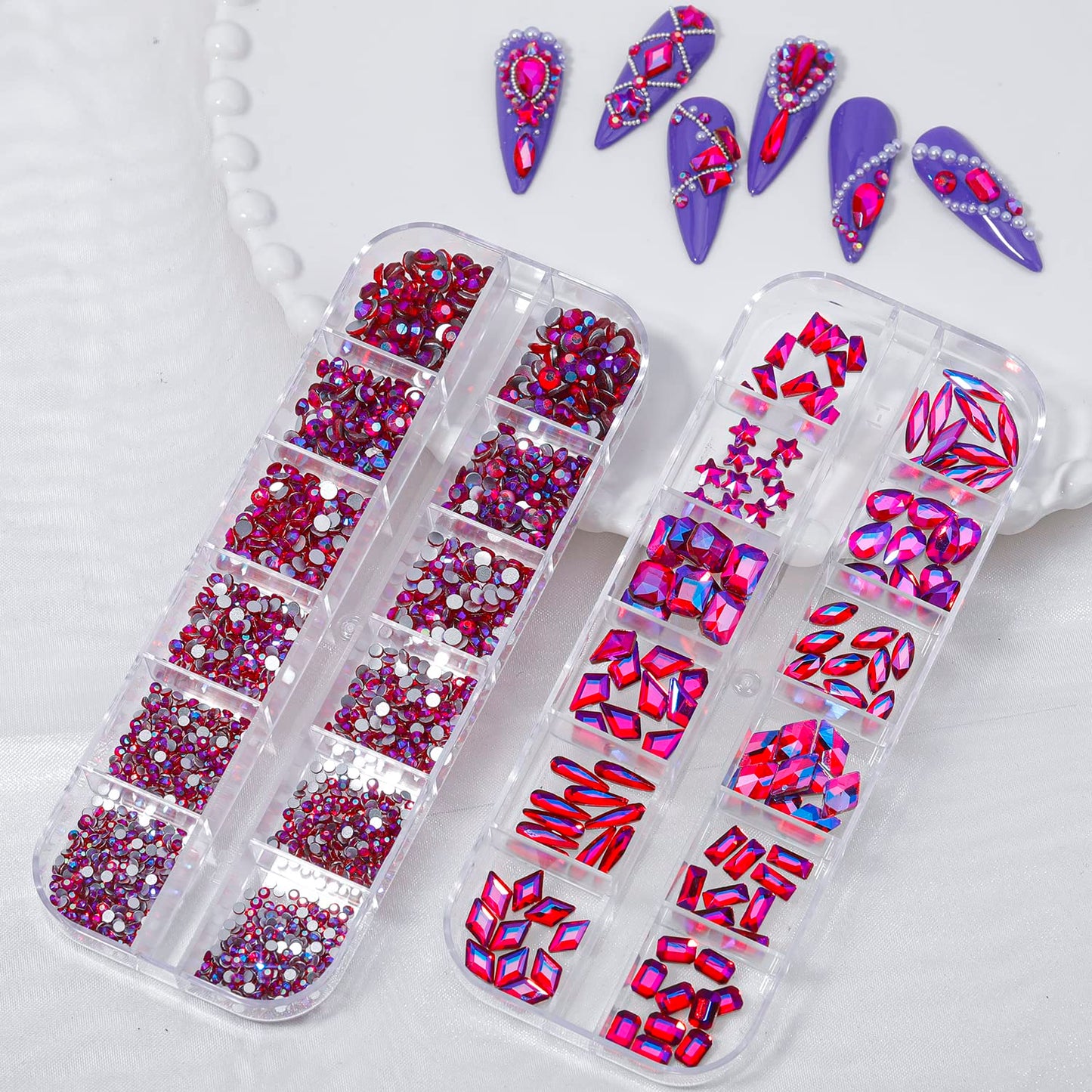 HNUIX Nail Rhinestones - 3D Multi Shape Size, Crystal AB Red Nail Gems, Flat Back, with Kit, for Nail Art, DIY Decorations-BrightBean Baby