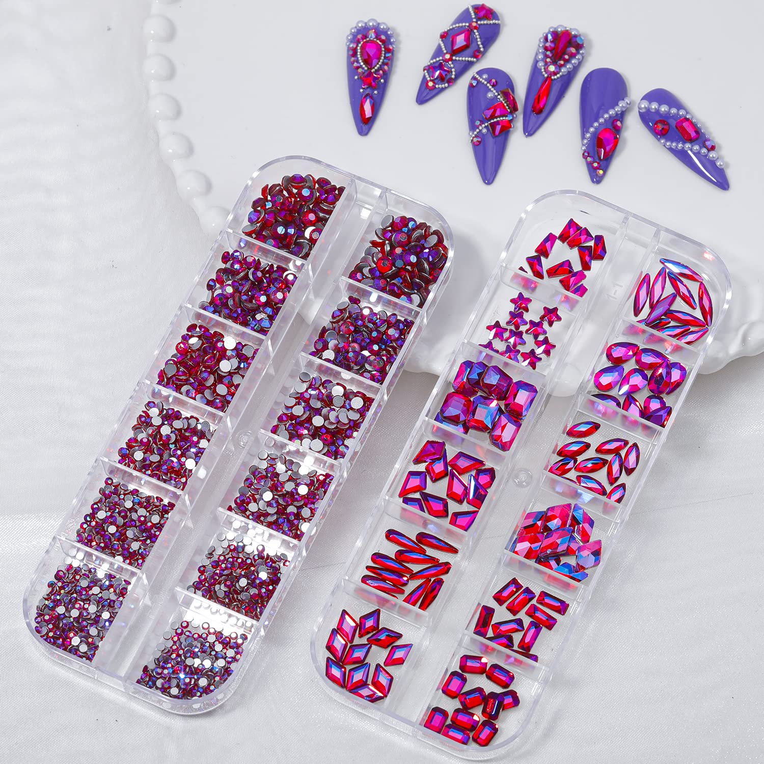 HNUIX Nail Rhinestones - 3D Multi Shape Size, Crystal AB Red Nail Gems, Flat Back, with Kit, for Nail Art, DIY Decorations-BrightBean Baby