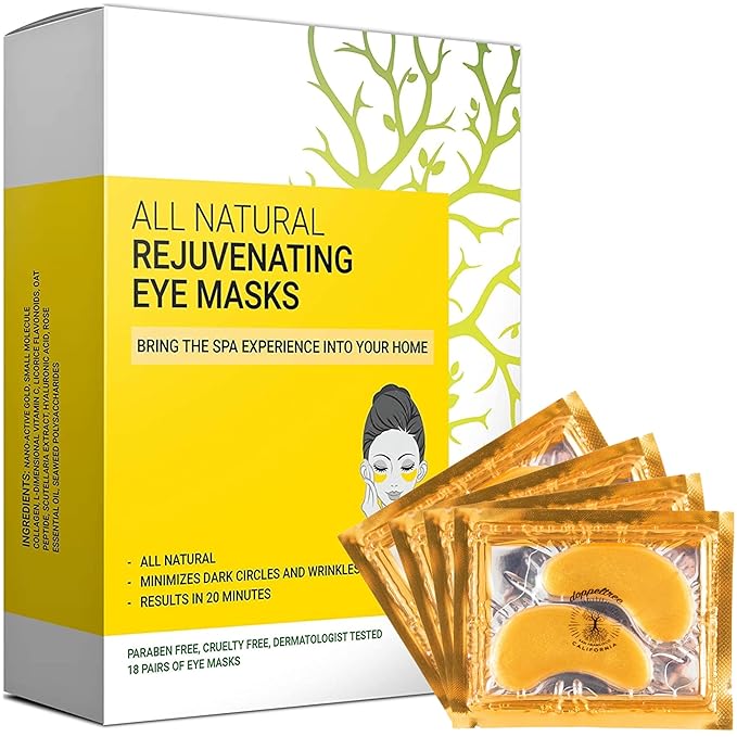 Under Eye Patches & Masks (18 Pairs) - All Natural Anti Aging Treatment for Bags, Puffiness, Wrinkles, & Dark Circles - 24K Gold, Collagen, Hyaluronic Acid, Hydrogel - Formulated in San Francisco-BrightBean Baby
