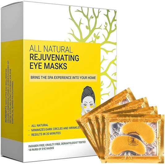 Under Eye Patches & Masks (18 Pairs) - All Natural Anti Aging Treatment for Bags, Puffiness, Wrinkles, & Dark Circles - 24K Gold, Collagen, Hyaluronic Acid, Hydrogel - Formulated in San Francisco-BrightBean Baby