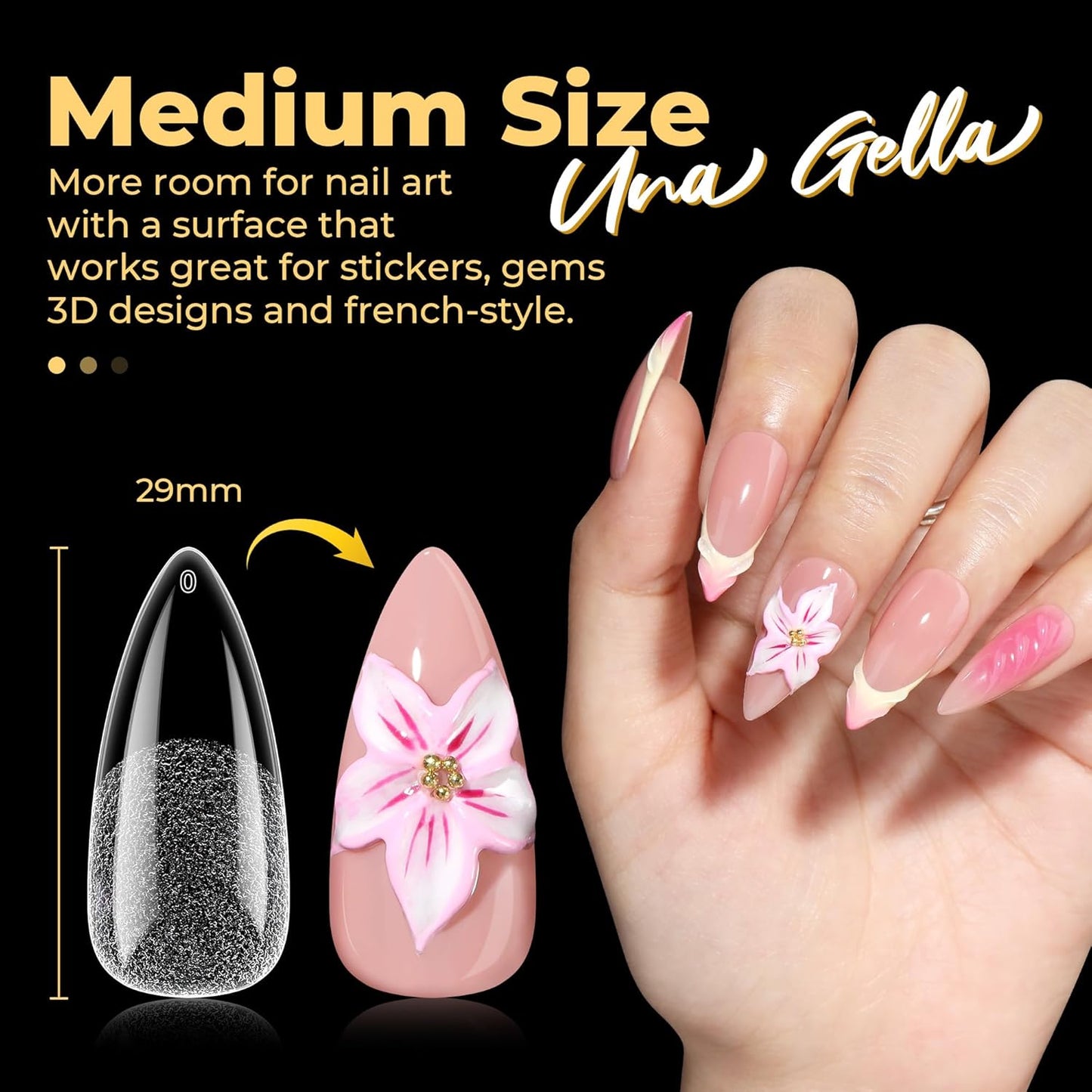 UNA GELLA Halloween Stiletto Press on Nails, 600 Pcs Medium Stiletto Nail Tips Almond Shape Pre Etched Full Cover Soft Gel Nails Tips for Nail Extensions Art DIY Salon 12 Sizes at Home-BrightBean Baby