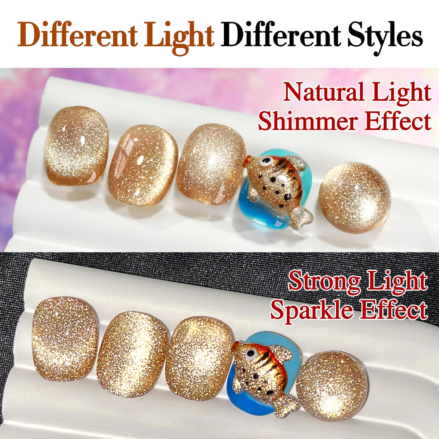 Double Rhythm 15ML Glitter Glass Cat Eye Gel Polish with Magnet Holographic Glitter Shimmer Translucent Sheer Color Salon Soak Off Magnetic Gel Polish at Home (Coffee Brown-MC1063)-BrightBean Baby