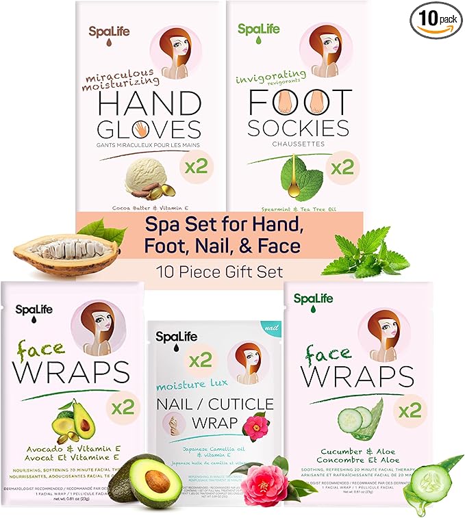 SpaLife Pink 10 Piece Spa Gift Set - Korean Skin Care Set with Travel Size Face, Hand, Foot & Nail Products - Skincare Bundle for Women-BrightBean Baby