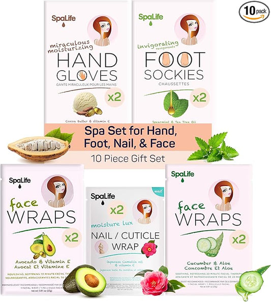 SpaLife Pink 10 Piece Spa Gift Set - Korean Skin Care Set with Travel Size Face, Hand, Foot & Nail Products - Skincare Bundle for Women-BrightBean Baby