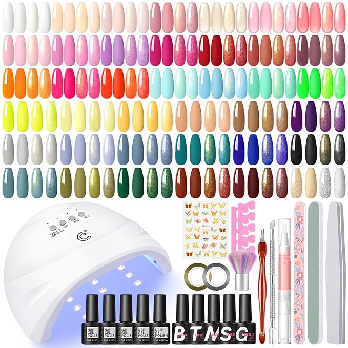 COSCELIA 57pcs Gel Nail Polish Kit with U V light Starter Kit 40 Colors Summer Gel Polish Set 5pcs Top and Base Coat Glossy Matte Glitter Beautiful Nail Stickers Gel Manicure Kit DIY Gifts for Women-BrightBean Baby